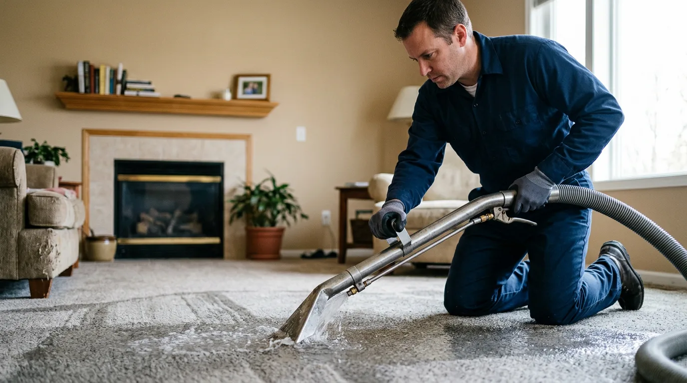 Water damage restoration technician working near Olney, IL